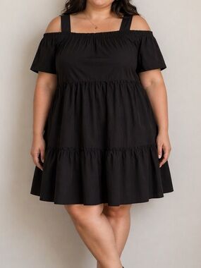 Plus-Size Black Off-Shoulder Tiered Dress